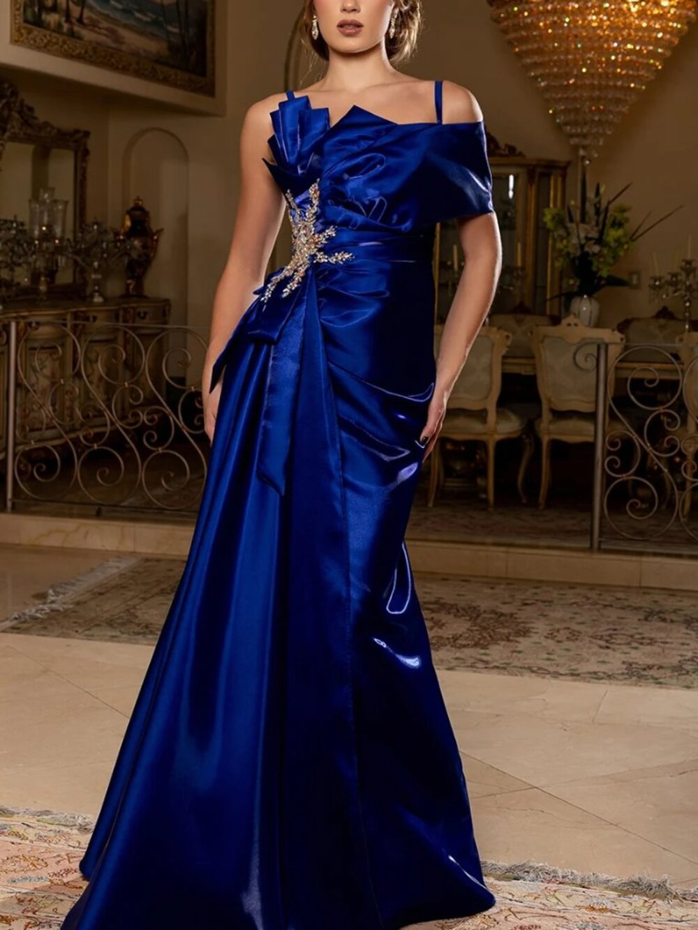 FORMAL DRESS,OFF THE SHOULDER SATIN NEW LONG CRYSTAL MOTHER OF THE BRIDE GROOM